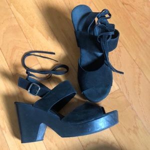 Free People black suede wood wedge sandal